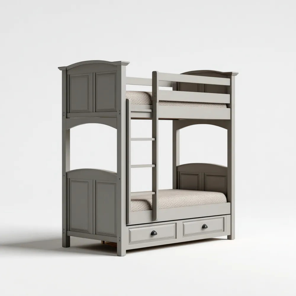 Wooden Bunk Bed with Storage 200x100x160 cm - Gray - Classic Design