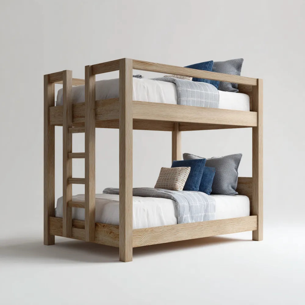 Wooden Bunk Bed 200x100x160 cm - Twin Size - Natural Finish - Minimalist Design